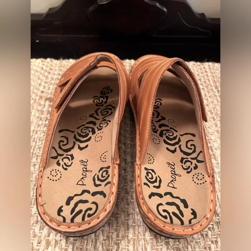 Propet June Sandal Slide Wedge Comfort Brown Leather Adjustable WSO001L Women 10